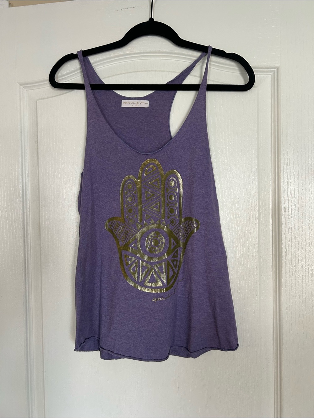 Spiritual Gangster Purple Tank Top with Gold Hamsa Graphic